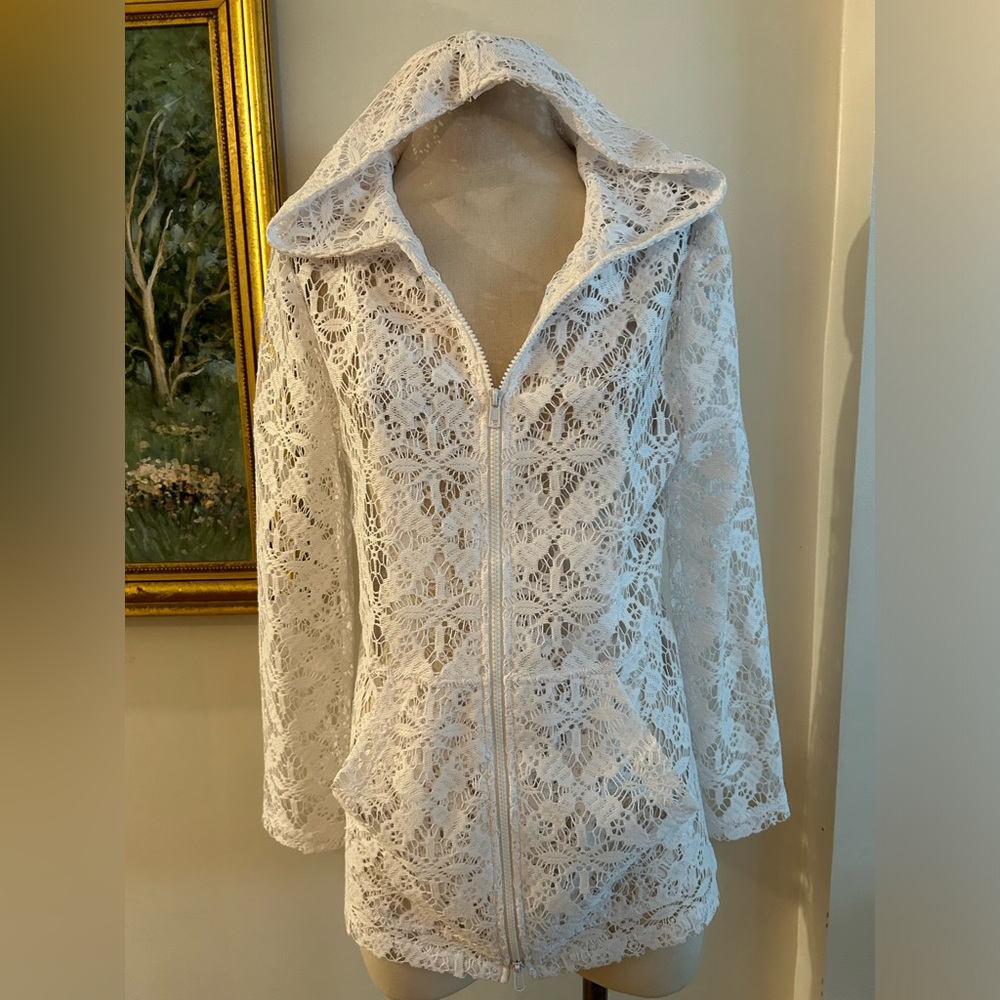 Anthracite by Mise NWOT beautiful lace zip up hooded jacket size 10